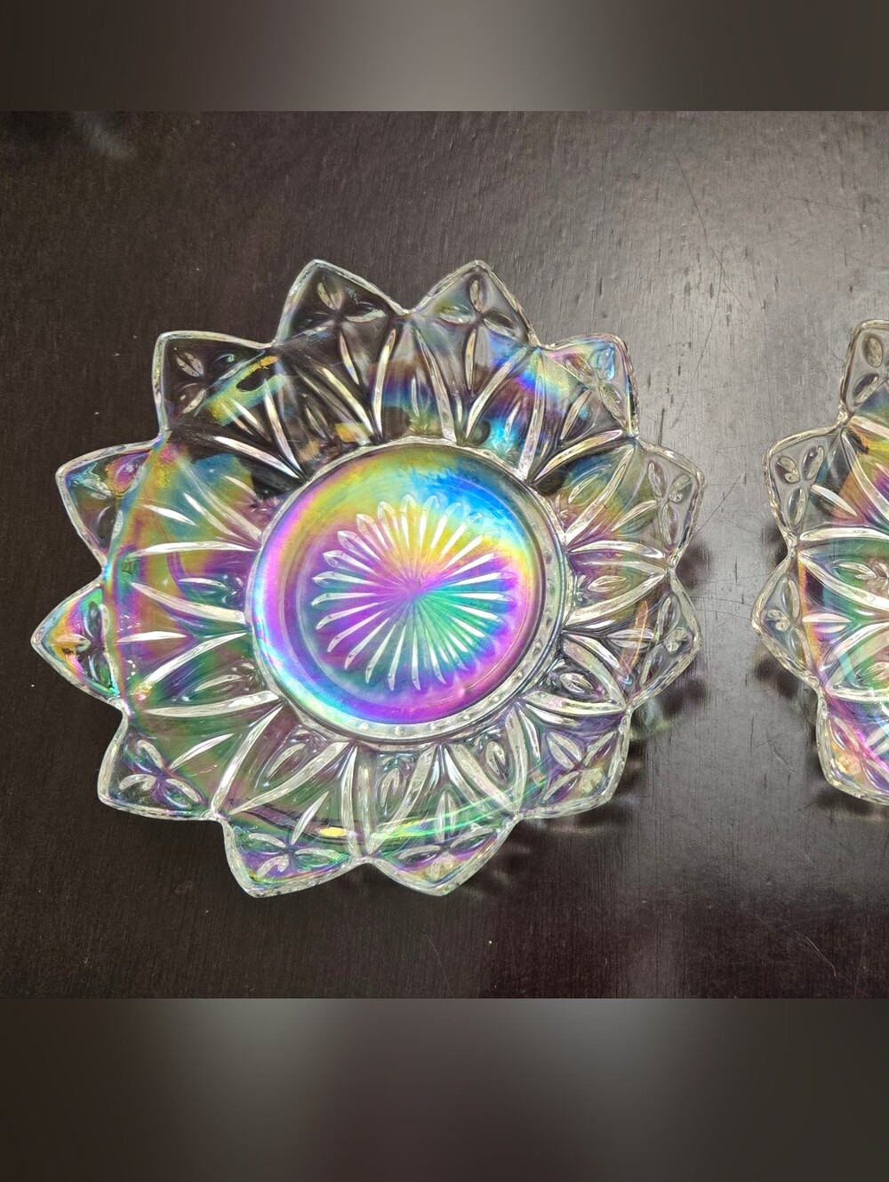 Vintage Federal Glass - Iridescent Glass Sunburst Dishes - Set of 2